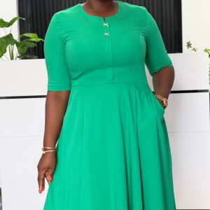 emerald-button-front-flared-midi-dress